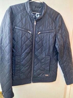 GUESS Quilted Moto Jacket in Gray Size Medium